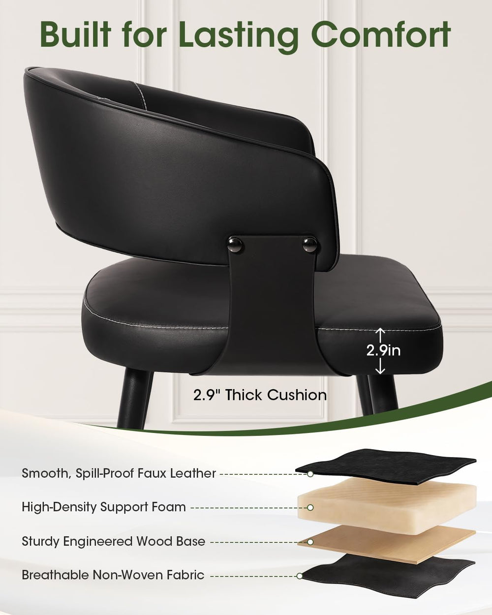 Dining Chairs Set of 4, Modern Upholstered PU Leather Kitchen & Dining Ro...