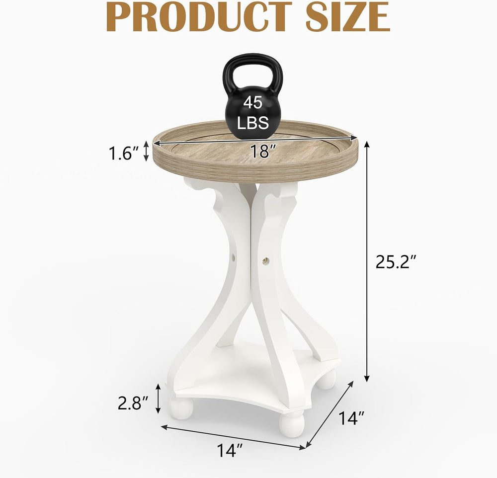 kinbor Farmhouse End Table - Round Pedestal Side Table, French Country Style ...