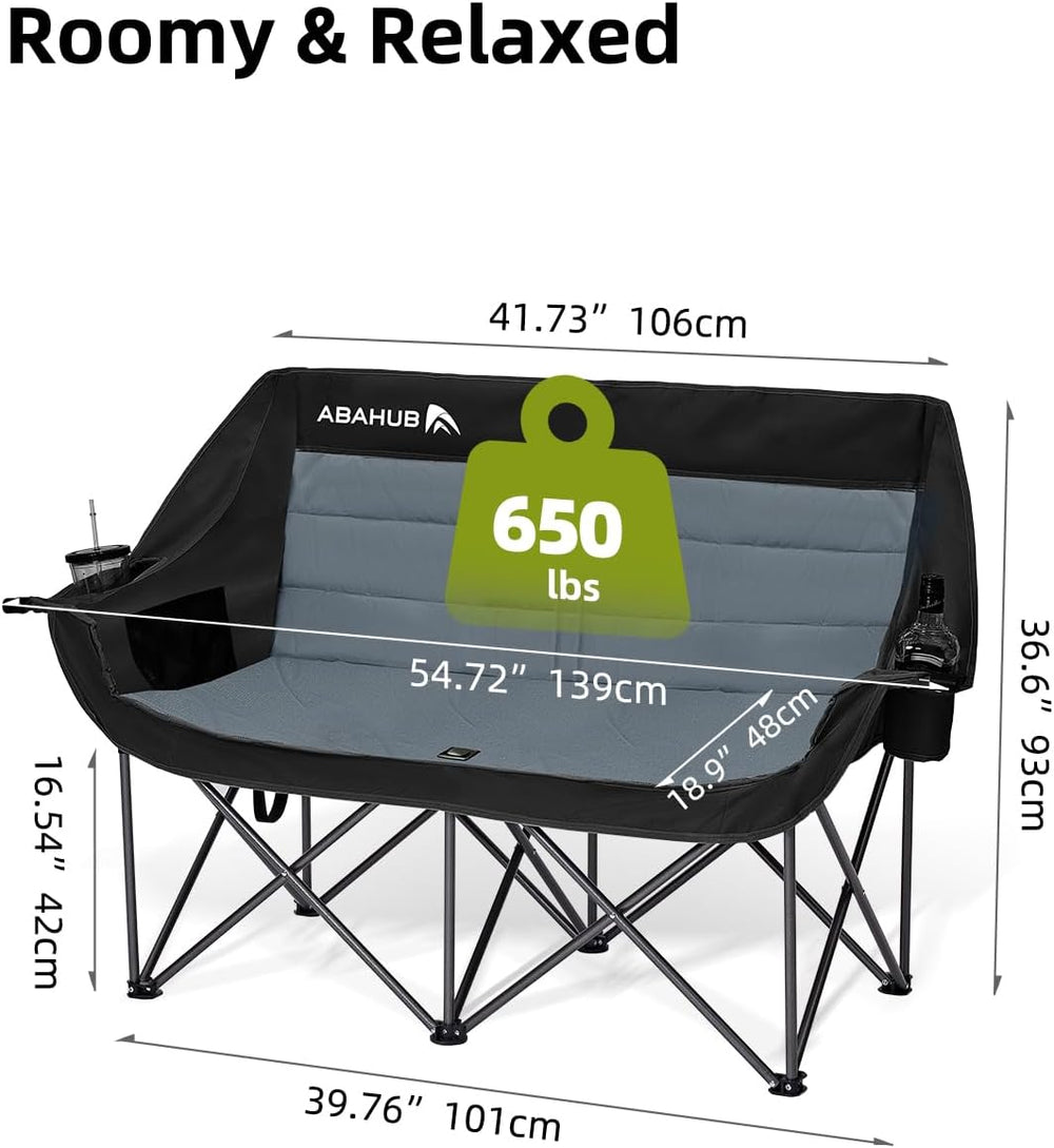 Abahub 2-Person Folding Camping Chair Loveseat Couch Chairs, 650 LBS Portable...