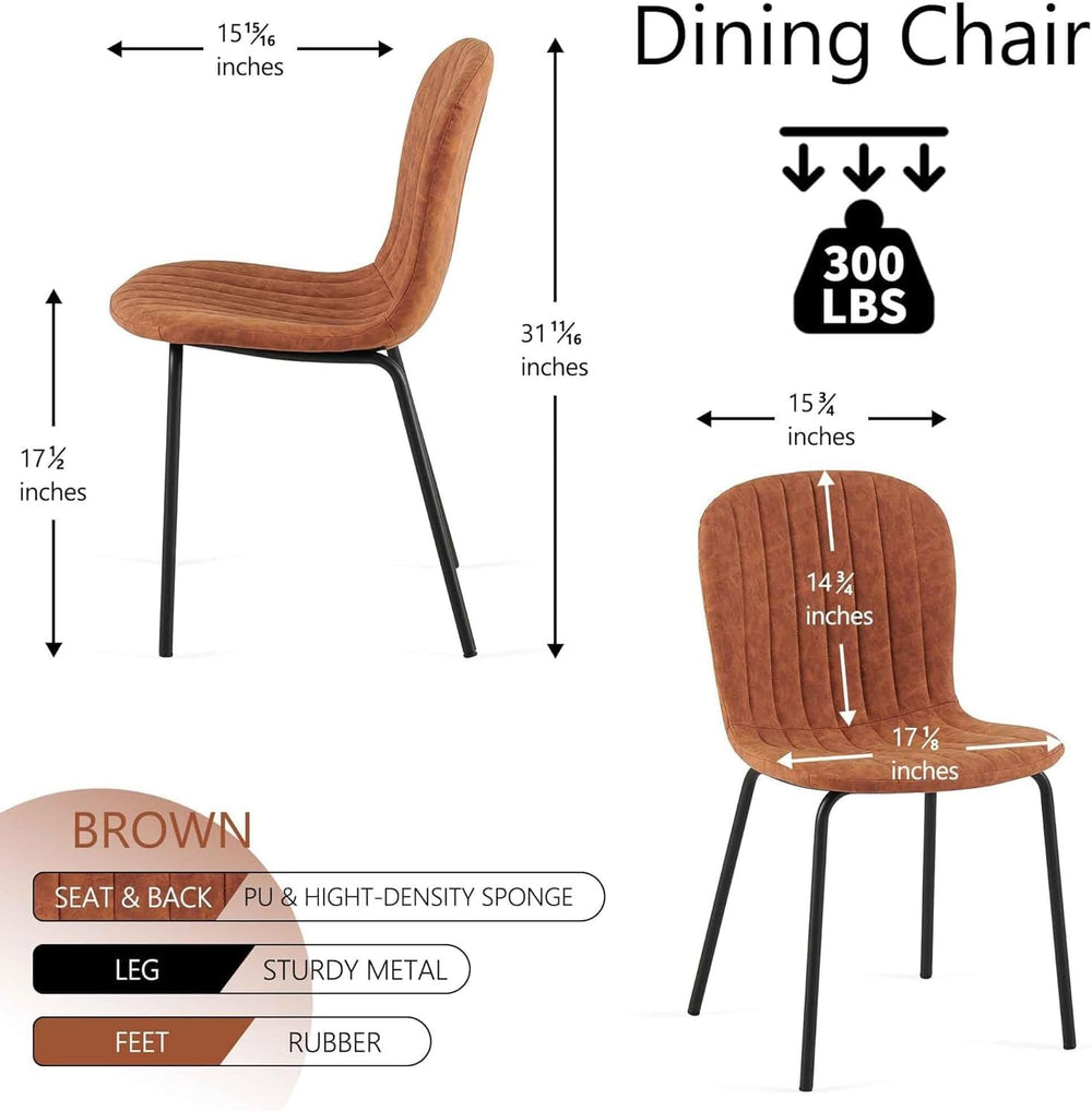 Set of 4 Dining Kitchen Mid-Century Modern Chairs with Metal Legs and PU Leat...