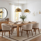 Dining Chairs Set of 6 Mid-Century Modern Dining Chairs, Linen Upholstered Kitchen Dining Room Chairs, Curved Backrest Dining Chair with Wood Legs, Beige