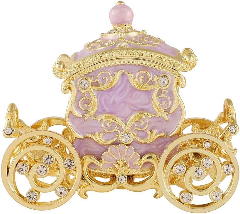 Retro Carriage Jewelry Trinket Box Enamel Ring Hold Boxes Hand-Painted Vintage Ornaments Craft Gift for Women Girls (Purple)