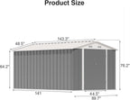 Patiowell 12 x 8 FT Outdoor Storage Shed, Steel Shed Storage House with Design of Lockable Doors, Utility and Tool Storage for Garden, Patio, Backyard, Outside use, Gray