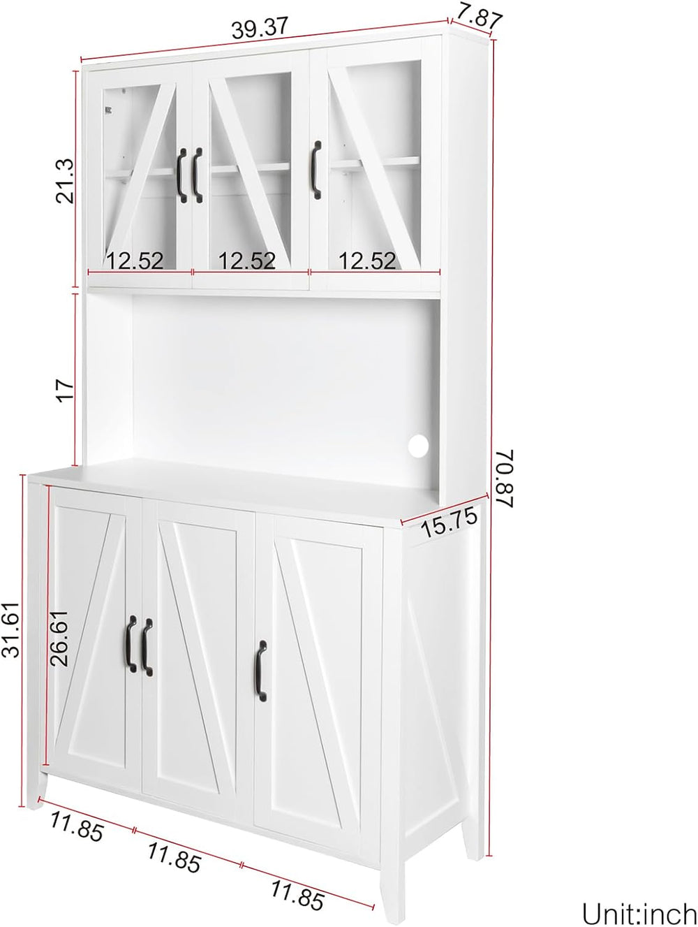 70.87" Kitchen Pantry Cabinet, 39.37" W Kitchen Hutch with Microwav...