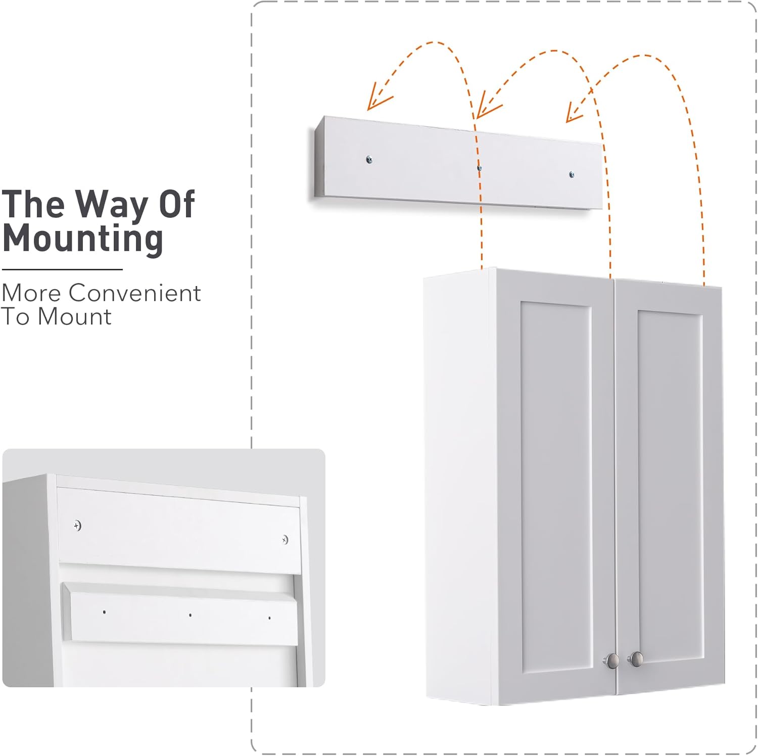 White Wall Mount Cabinet, MDF Over The Toilet Storage Cabinet with Adjustable Shelves, Space Saver 2 Door Medicine Cabinet for Bathroom Laundry Kitchen, 19x 27in, No Paint Odor