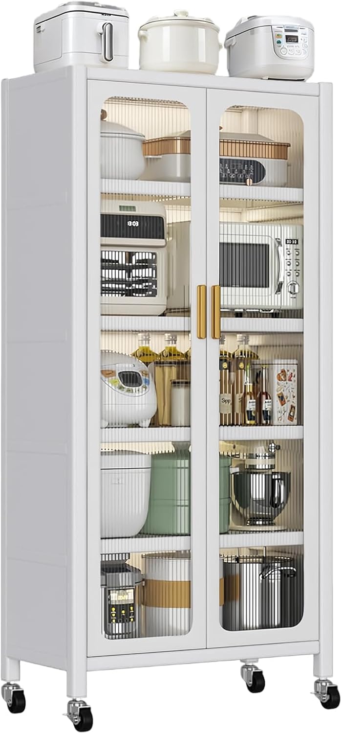 65" Metal Pantry Storage Cabinet with Flip Doors & Pegboard, 6-Tier ...