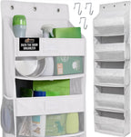 GORILLA GRIP Large Capacity Closet Organizer, 5 Deep Shelves, Holds 50lbs, Over the Door Organizers 6 Mesh Pockets, Shelf Storage for Clothes Crafts Dorm Essentials, 3 Metal Hooks, 58x15 Inches, White