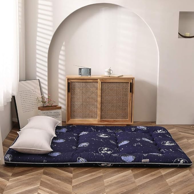 MAXYOYO Japanese Floor Mattress Futon Mattress, 4" Thicken Tatami Mat Sleeping Pad Foldable Roll Up Mat Boys Girls Dormitory Pad Kids Floor Lounger Pillow Bed, Charcoal Grey, Queen Size