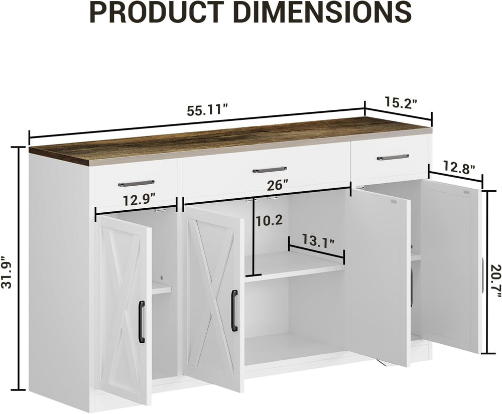 Garvee 55 in Large Buffet Sideboard Cabinet with Storage 4 Doors and 3 Drawer...