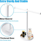 Jewelry Necklace Organizer Stand,12.9" Tall Sturdy Metal Jewelry Stand with Round Tray for Bracelet Bangles Holder Display,Long Necklace Organizer Holder (white)