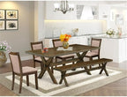 East West Furniture X777MZ716-6 6 Piece Dining Table Set Contains a Rectangle Dining Room Table with X-Legs and 4 Dark Khaki Linen Fabric Parson Chairs with a Bench, 40x72 Inch, Multi-Color