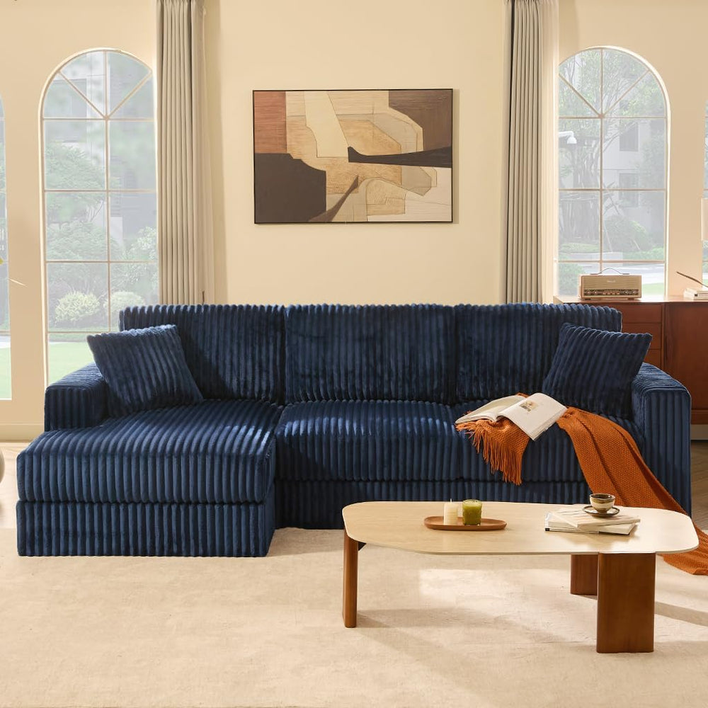 GOSUHI 113" L-Shaped Cloud Couch, Modular Sectional, Deep Seats, Navy | ...