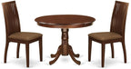 East West Furniture HLIP3-MAH-C 3 Piece Dining Room Furniture Set Contains a Round Dining Table with Pedestal and 2 Linen Fabric Upholstered Chairs, 42x42 Inch, Mahogany
