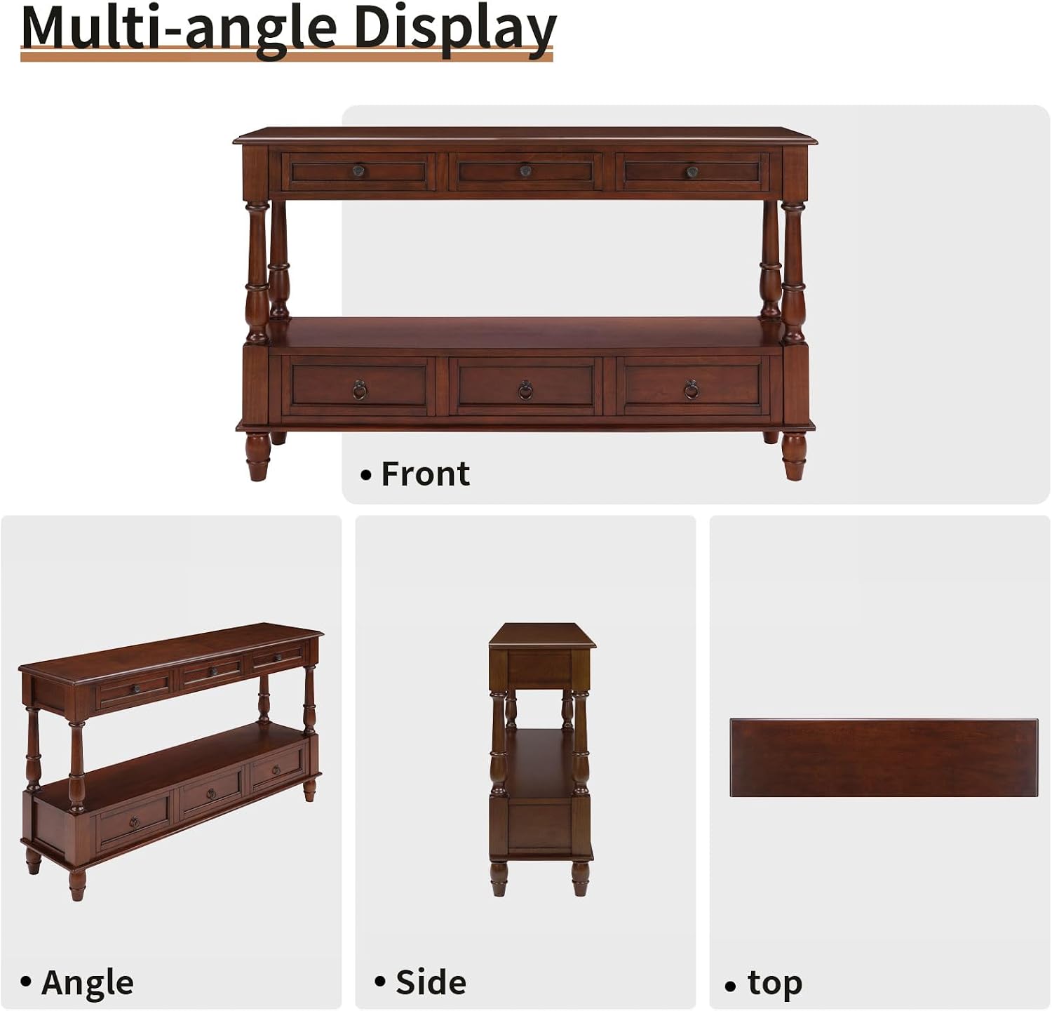 LKTART 54'' Solid Wood Console Table, Farmhouse Entryway Table with 6 Drawers and Shelf, Narrow Long Sofa Table with Storage for Living Room Hallway, Couch, Foyer (Cherry)