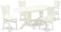East West Furniture VAVA5-LWH-W 5 Piece Dining Room Furniture Set Includes an Oval Kitchen Table with Butterfly Leaf and 4 Dining Chairs, 40x76 Inch, Linen White