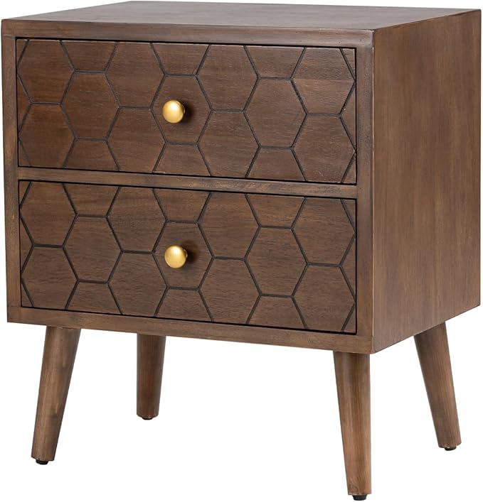 COSIEST Modern End Table w Honeycomb Pattern, Mid-Century Nightstand w Storag...