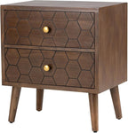 COSIEST Modern End Table w Honeycomb Pattern, Mid-Century Nightstand w Storage Drawer, Small Wood Accent End Table for Bedroom, Living Room