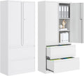2-Drawer Metal File Cabinet, Lateral Vertical Filing Cabinets for Home Office, Locking File Cabinet with Storage Shelves, Legal/Letter/A4 Size (White, Assemble Required)
