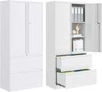 2-Drawer Metal File Cabinet, Lateral Vertical Filing Cabinets for Home Office, Locking File Cabinet with Storage Shelves, Legal/Letter/A4 Size (White, Assemble Required)