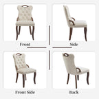 Shenyon Beige Velvet Dining Chairs Set of 2，Modern Upholstered Dining Room Chairs with Tufted Back and Wood Handles, Curved Solid Wood Legs, Sillas de Comedor
