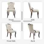 Beige Velvet Dining Chairs Set of 6，Modern Upholstered Dining Room Chairs with Tufted Back and Wood Accents, Curved Solid Wood Legs & Nailhead Trim, Sillas De Comedor Modernas 6