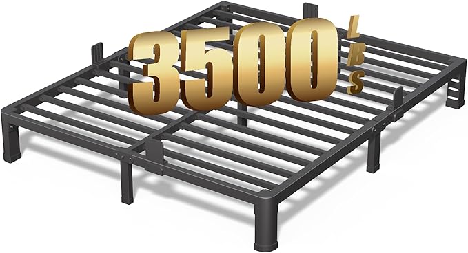 6 Inch California King Bed Frame with Rounded Corner and Headboard Hole Mattress Retainers 3500 LBS Metal Heavy Duty Steel Slats Support No Box Spring Needed Platform Noise Free Easy Assembly