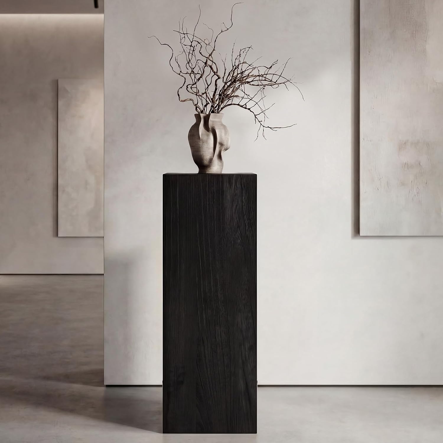 Cinnvoice Solid Wood Cube Display Pedestal Stand 12 x 12 x 40 Inch Black Rustic Sculpture Riser Portable Indoor Plant Stand Mini Table for Sculpture Plant Gallery Pedestal Store Home Party Event Decor