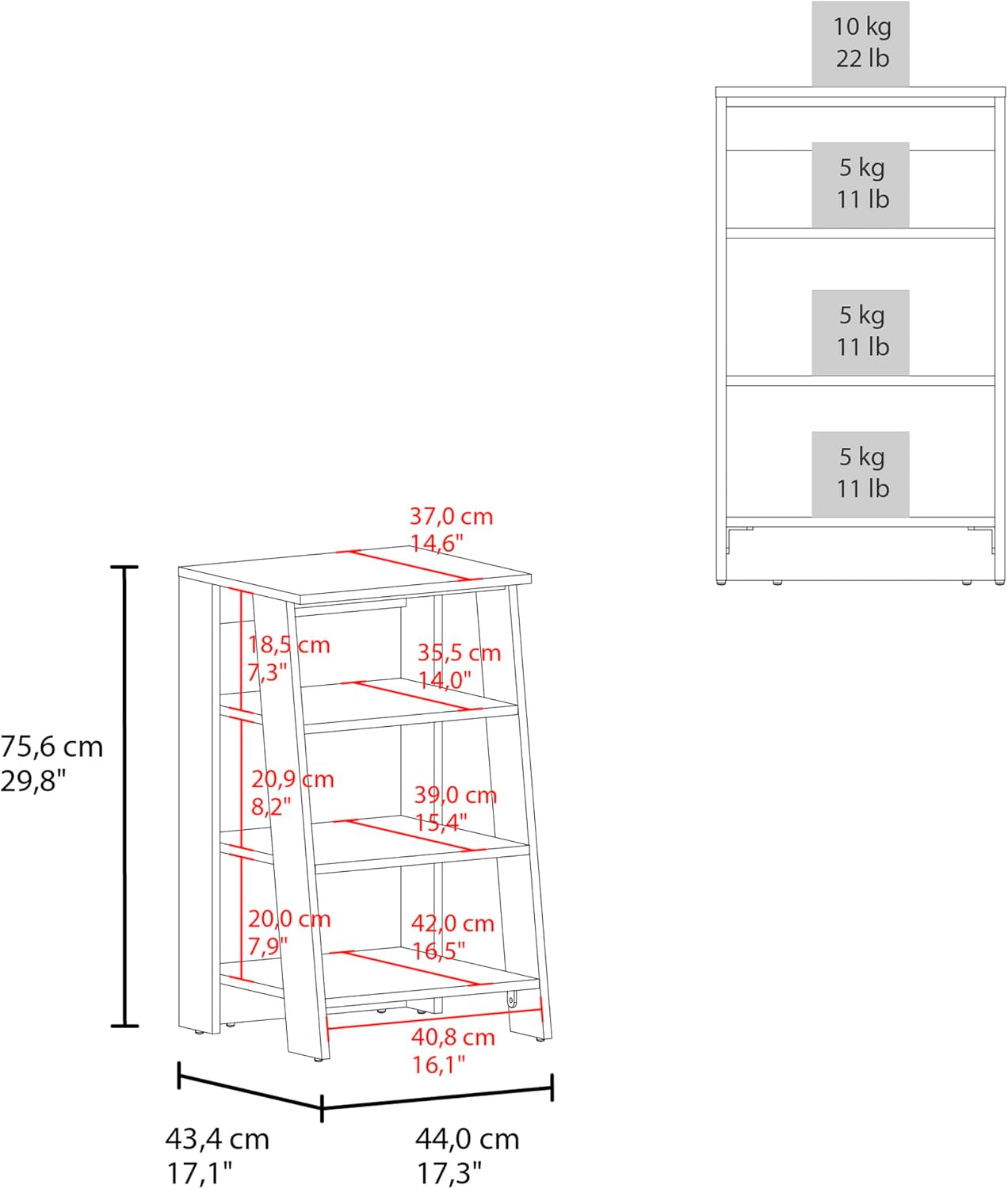 Geelife 30" High 4-Tier Ladder Shelf Organizer for Bathroom, Side Table, Living Room in Black, Particle Board