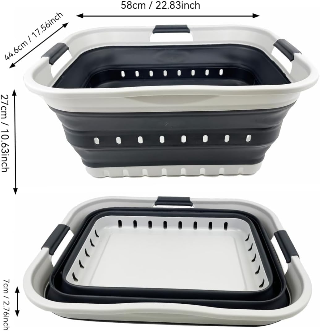 SAMMART 42L (11 gallon) Collapsible Plastic Laundry Basket - Foldable Pop Up Storage Container/Organizer - Portable Basket - Space Saving Hamper/Basket (Grey/Charcoal Black (Set of 2))