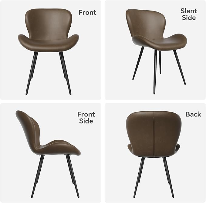 Nalupatio Dining Chairs Set of 6, Modern Dining Room Chairs Comfy Backrest Thick Upholstered Kitchen Chairs 19IN Height with Metal Legs Coffee（Pu Leather）
