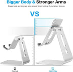 OMOTON Adjustable Tablet Stand for Desk, Upgraded Longer Arms for Greater Stability, T2 Tablet Holder with Hollow Design for Bigger Sized Phones and Tablets Such as iPad Pro/Air/Mini, Silver