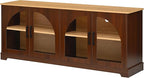 3-Piece Farmhouse TV Stand Set with Bookshelf for TVs Up to 70", Two-Tone Wood Grain Entertainment Center with Arched Design, Retro Sideboard with Tempered Glass Doors for Living Room (Walnut+Natural)