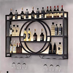 Wall Mounted Wine Rack with Light,3-Tier Metal Wine Bottle Shelf with Wine Glass Holder, Modern Bar Shelves Bar Liquor Bottle Display Shelf Multifunctional Wine Storage Rack for Home Bar (Black, 140)