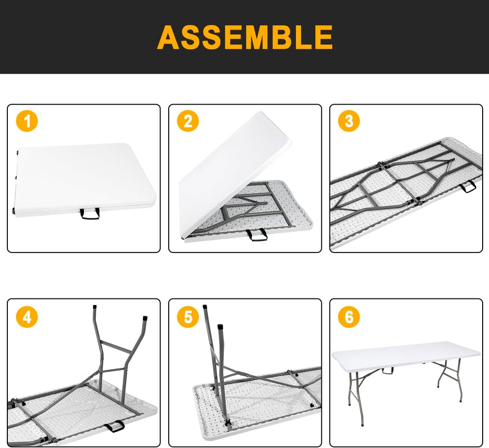 2 PCS 70.8" W X 29" D X 29" H - 6 ft White Folding Table White...