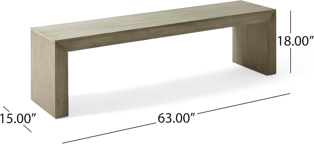GDFStudio Farmhouse Acacia Wood Dining Bench, Light Gray Oak