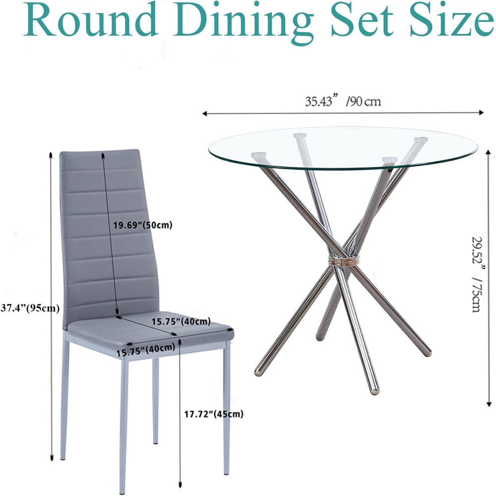 5 Pieces Round Dining Room Set for 4 Contemporary Glass Kitchen Table with 4 ...