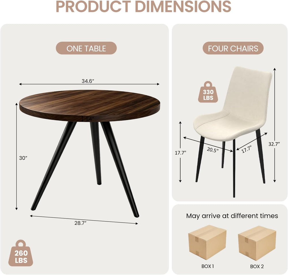 34.6" Round Dining Table Set for 2, Walnut Small Dining Room Set | Space...