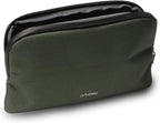Olive Expandable Desk Storage Pouch – Fold-Down Access Panel, Pen Loop, Recycled Water-Resistant Material – Self-Standing Organizer for Office, Travel, Tech Gear