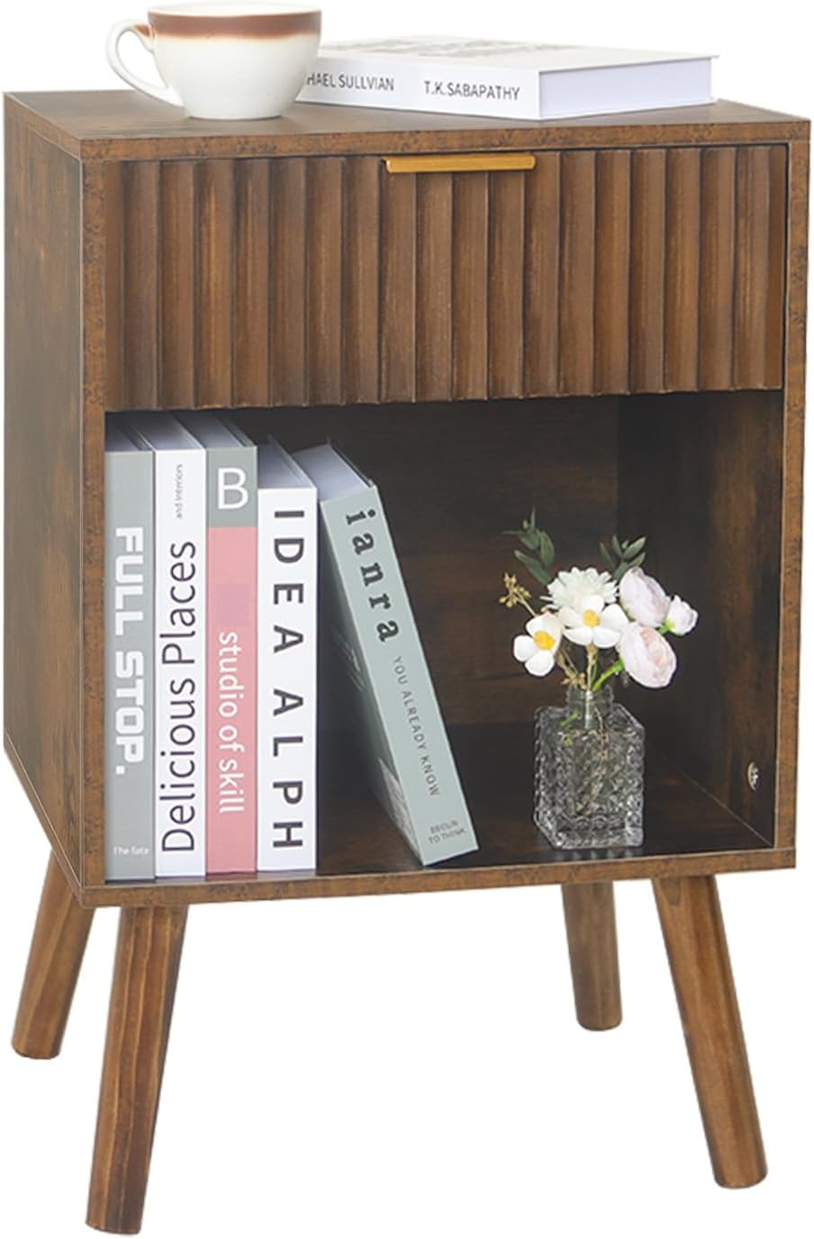 Fultyle Mid Century Modern Nightstand, Wood Bedside Table with Drawer and Ope...