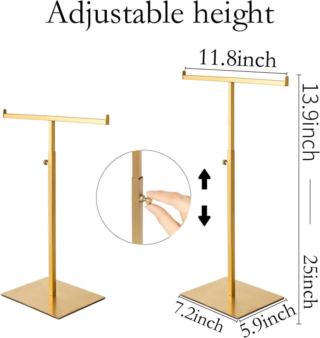 Purse Display Stand Set of 2 Jewelry Tower Stainless Steel Jewelry Handbags Stand Tabletop for Necklaces Purse Hanger Stands Adjustable Height Organizer Home Store Boutique, Gold