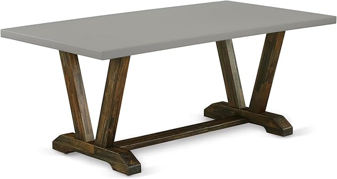 East West Furniture V797FL716-6 6 Piece Dining Table Set Contains a Rectangle Dining Room Table with V-Legs and 4 Dark Khaki Linen Fabric Parson Chairs with a Bench, 40x72 Inch, Multi-Color