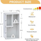 VECELO 3-Cube Bookcase, 2-Tier Customized Storage Display Shelf, Bookshelf with Height Difference Fits Tallest Hardcovers, Horizontal Available, Free Standing for Home Office, Pearl White