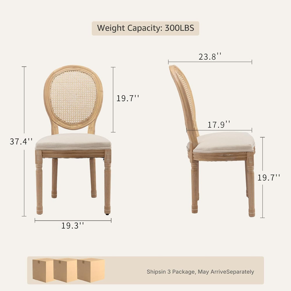 Vintage French Country Dining Chairs Set of 6, Rattan Dinning Chair with a Ro...