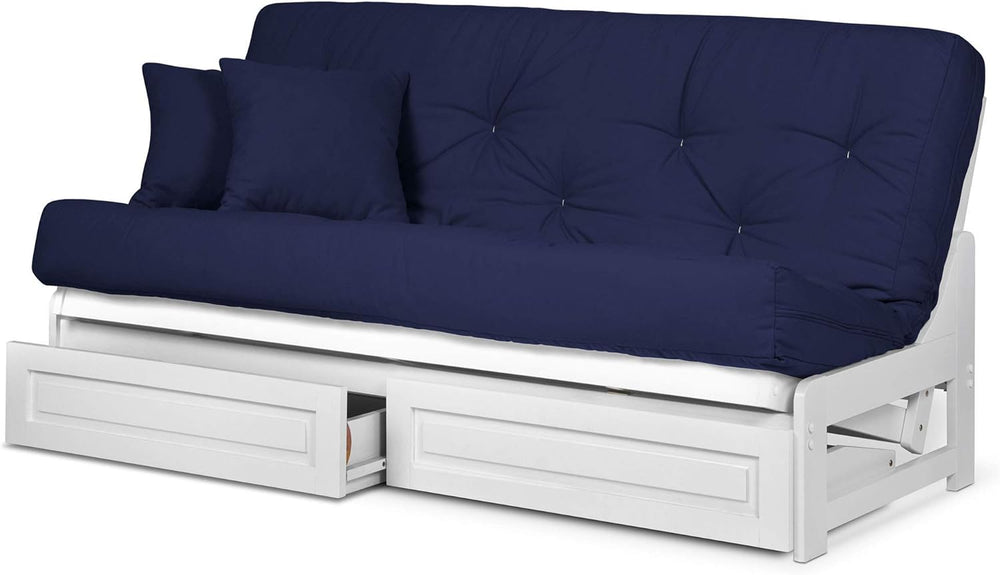 Nirvana Futons Arden White Futon with Storage Drawers Queen Size - Minimalist...