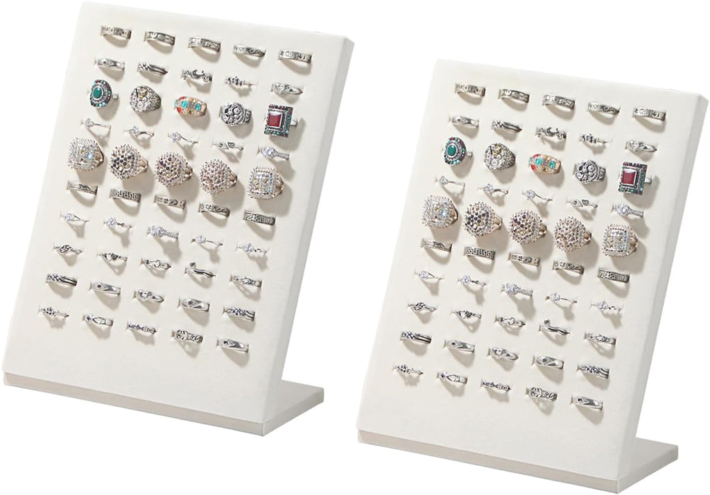 Ring Board Display Stand,Velvet Jewelry Earring Organizer Holder for Selling,Vendors Storage Tray for Multiple Rings (Beige*2)