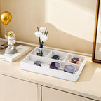 KINGFOM PU Leather Desk Drawer Organizer, 4 Compartment Office Supplies Stationery Storage Tray, Desk Organizers and Accessories Drawer Organizer Tray for Home, Makeup, Jewelry Stackable White