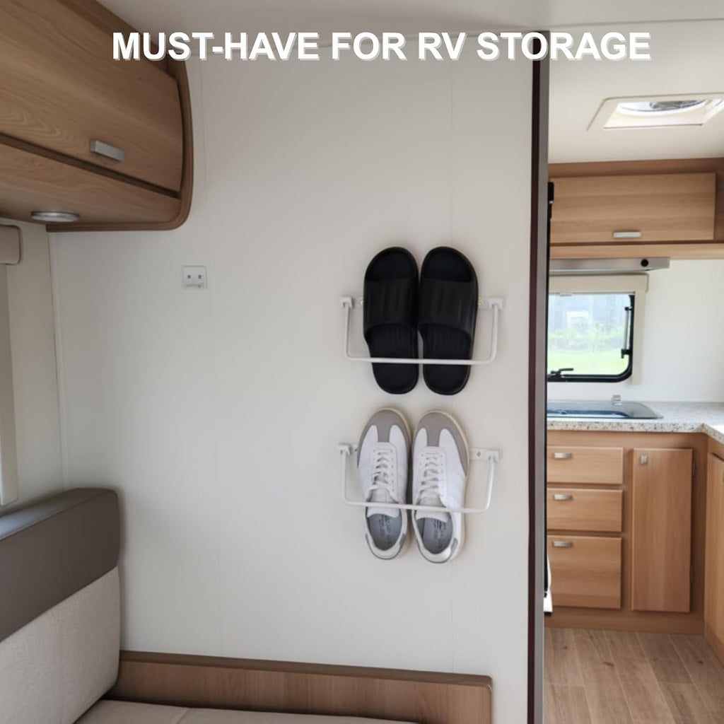 Foldable RV Shoe Rack, 13INCH Aluminum Wall-Mounted Camping Shoe Organizer, 90° Foldable Design for Space Saving, Easy Install Shoe Holder for RV, Camper, Tiny House, Apartment
