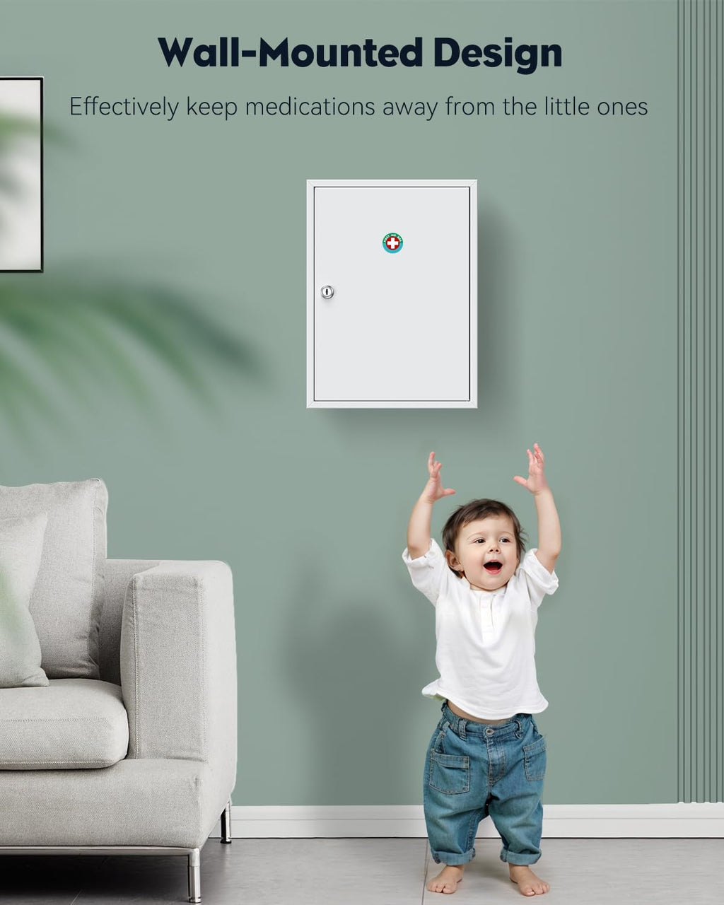 Uniclife Wall Mount Medicine Cabinet with Key Lock, Locking First Aid Cabinet, Lockable Medical Cabinet, Large Capacity Medicine Organizer, Secure Steel Wall Cabinet Metal Storage Box, White