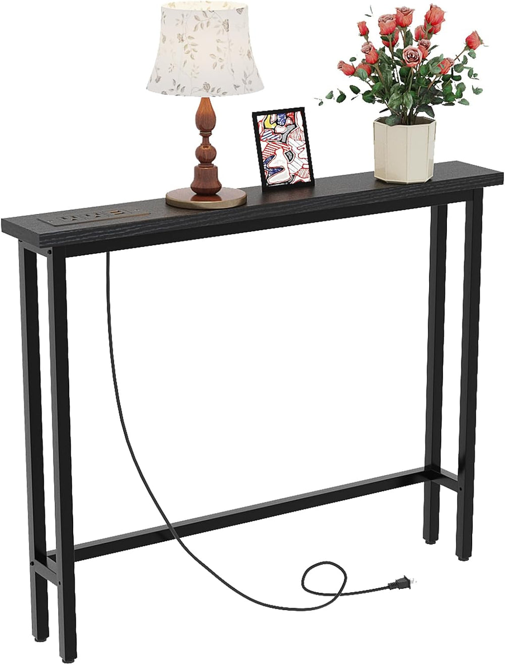 VINGLI 39" Console Table with Charging Station, 5.9" Narrow Sofa Ta...