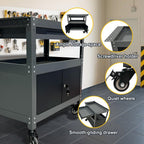 3 Tier Steel Rolling Cart for Tool Organizer, Industrial Grade Utility Service Carts with Drawer & Storage Lockable Cabinet, for Workshop Repair Shop Garage